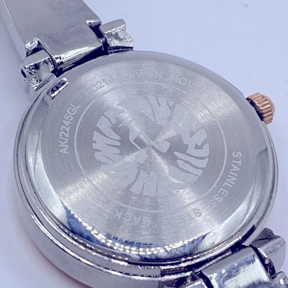 Working! Anne Klein Two Tone Swarovski Crystal Accented Dainty Watch